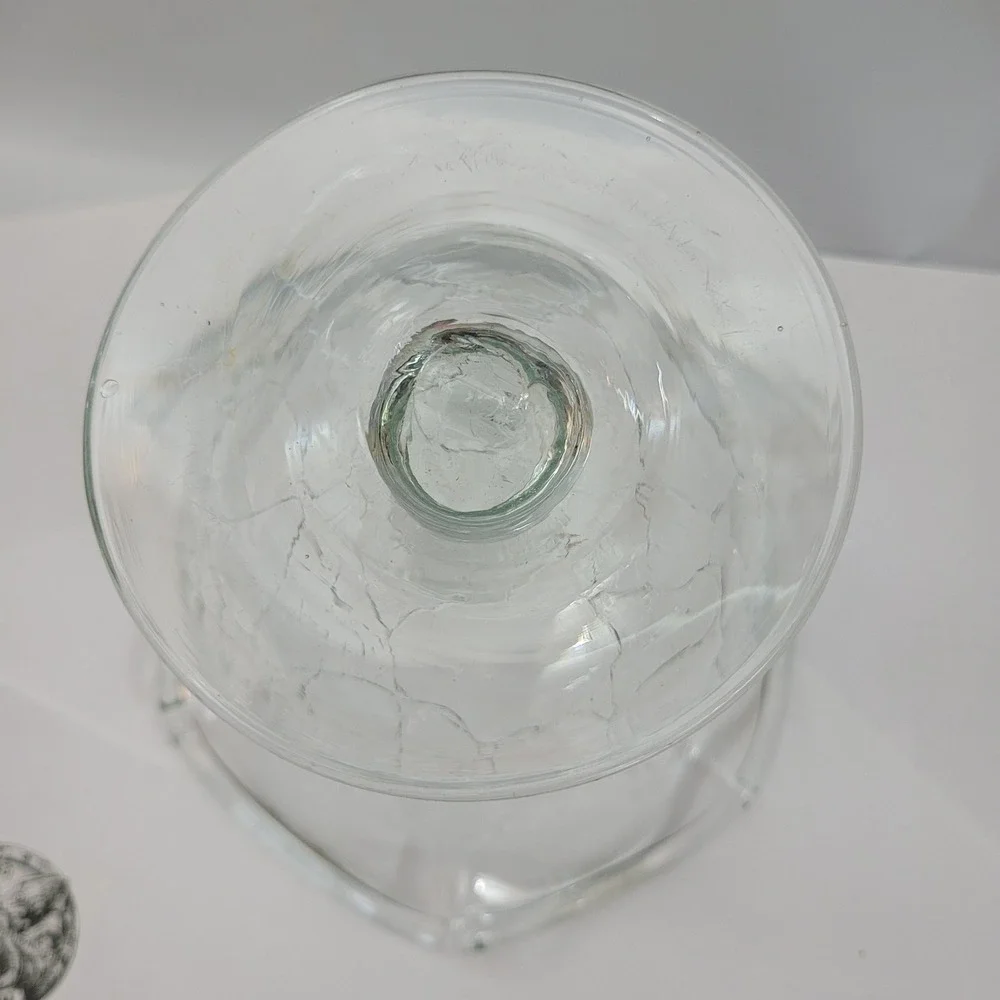 Vintage Crackle Glass Footed Vase Ruffled Rim Clear Hand Blown 7.5 Inch